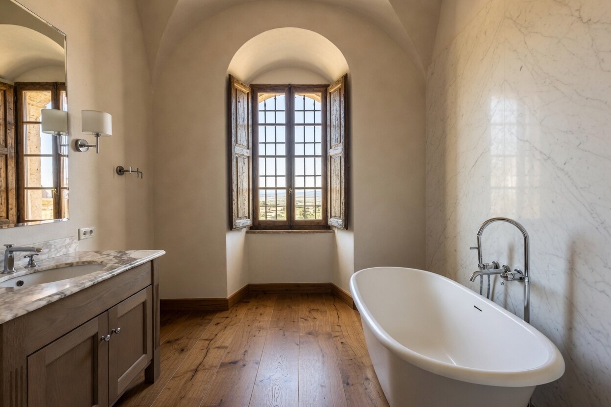 Primary bathroom with freestanding tub