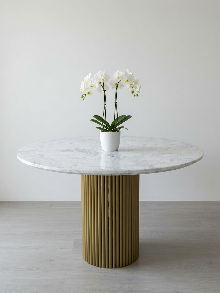 Custom Carrara marble table with gold base