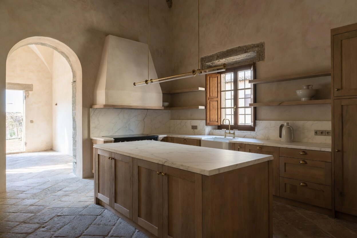 Custom kitchen with marble and oak
